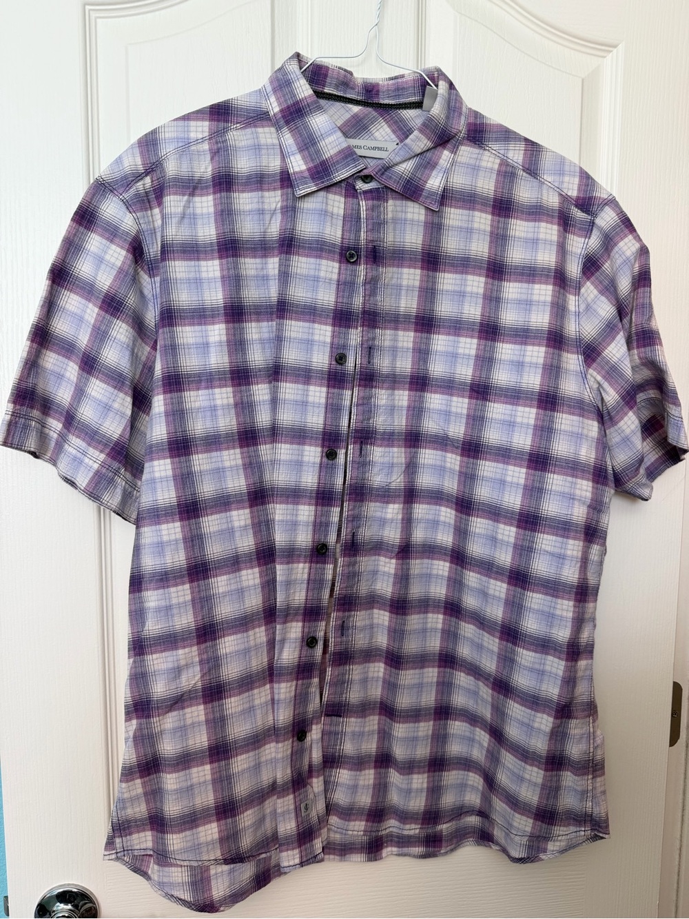 James Campbell Purple & White Plaid Short-Sleeve Button-Down Shirt